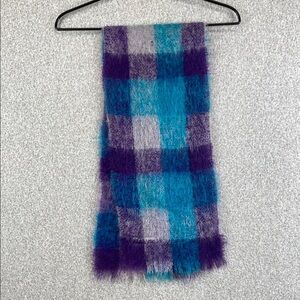 Vintage mohair wool scarf 44x9 made in Scotland buffalo plaid art to wear unisex
